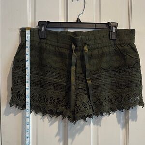 Olive Green Lace Trim Women's Shorts